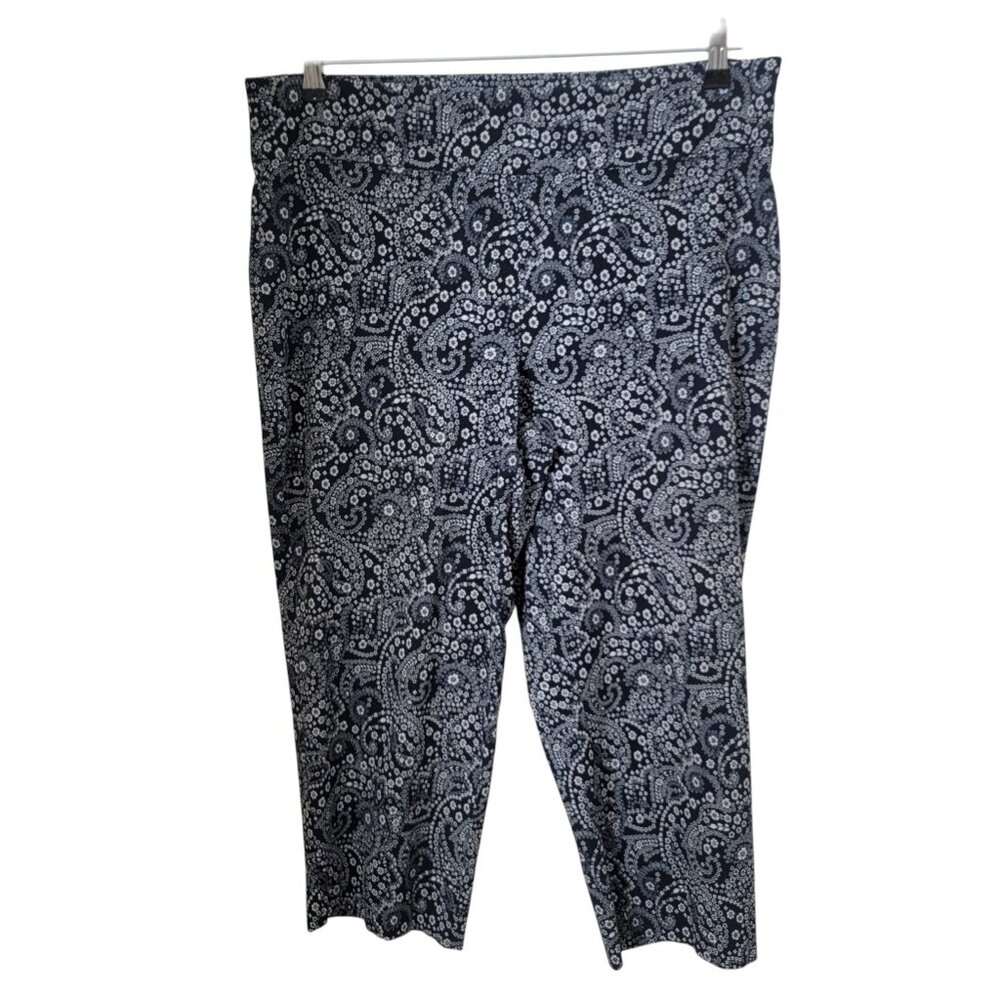 Attyre Size 18W Blue with White Paisley Pattern Casual Stretch Pull-On Pants